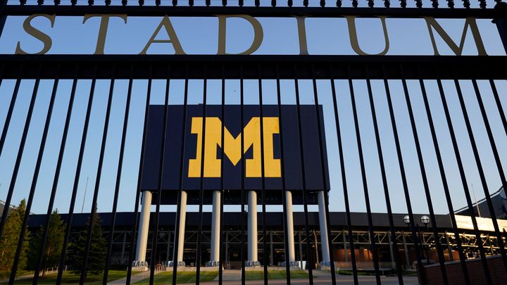 This Aug. 13, 2020 file photo shows the University of Michigan football stadium in Ann Arbor, Mich. A report says staff at the University of Michigan missed many opportunities to stop the late Dr. Robert Anderson, who committed sexual misconduct against hundreds of patients over decades at the school. 