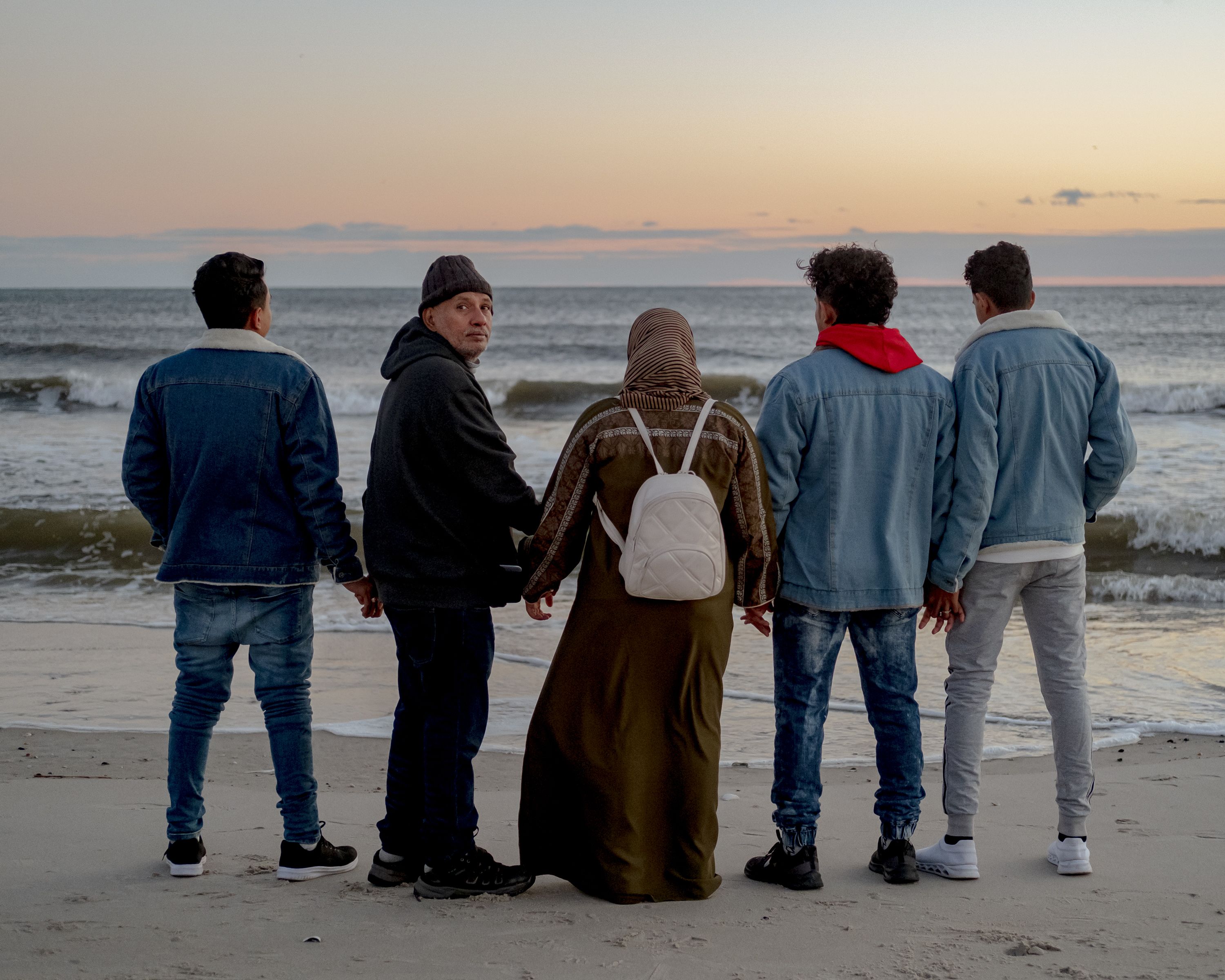 Mohammed Saleh and his family pose in the Queens neighborhood of Rockaway. Amr Alfiky for HuffPost