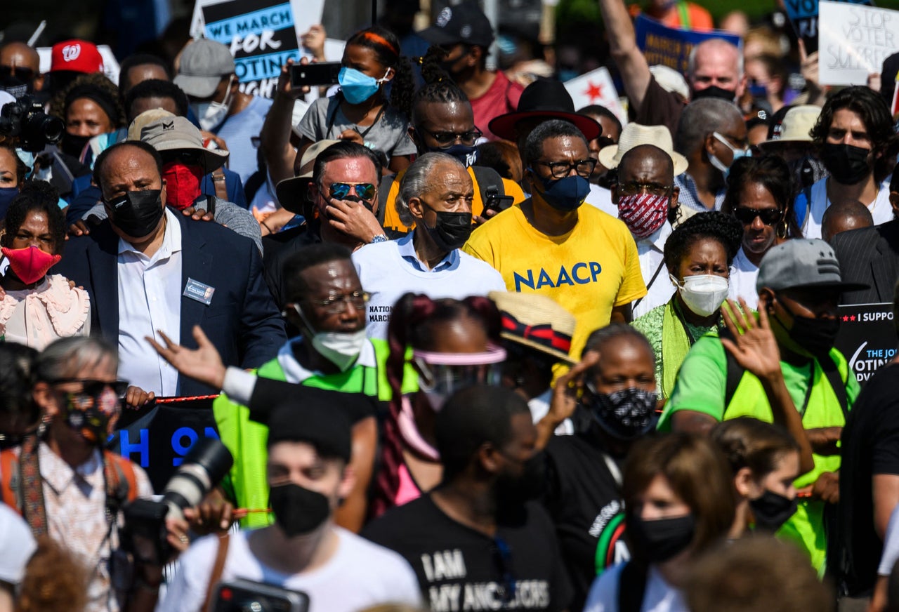 On Aug. 28, 2021 — the 58th anniversary of Martin Luther King Jr.'s March on Washington — civil rights leaders organized another march in the nation's capital to call for the passage of federal voting rights legislation that would help thwart a bevy of new voter restriction laws passed by Republican state legislatures.