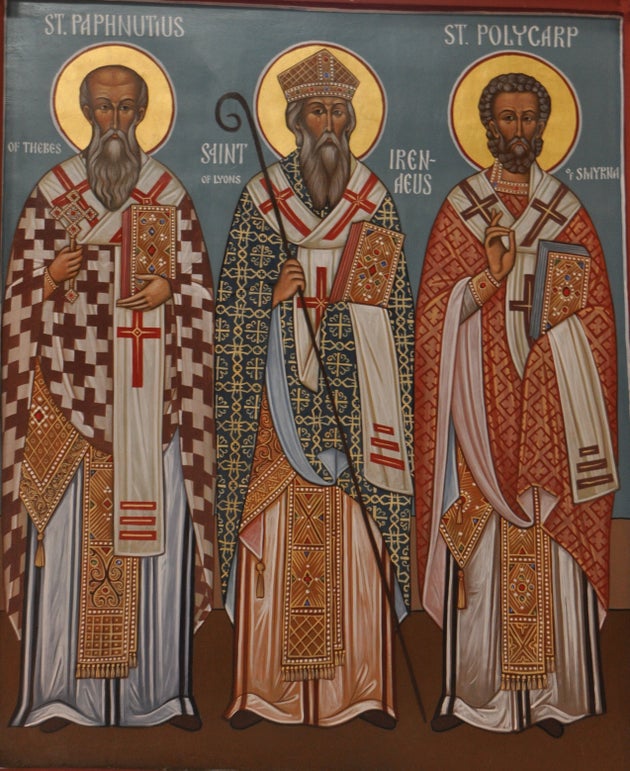 Eικόνισμα με τις μορφές του Αγ. Πόθεινο, του Αγ. Ειρηναίου και του Αγ. Πολύκαρπου (αριστερά προς τα δεξιά) από την Ορθόδοξη Εκκλήσια του Σωτήρα στο Σικάγο.