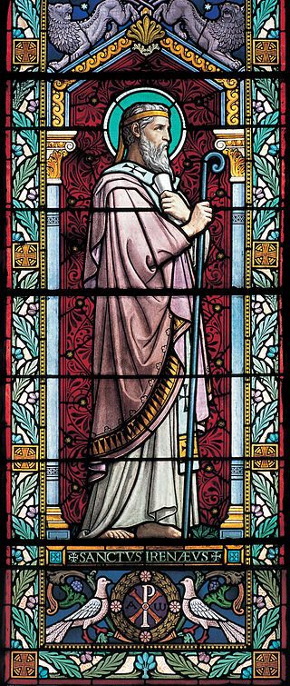 Ο Ειρηναίος, απεικονίζεται σε βιτρώ στην εκκλησία που φέρει το όνομά του στη Λυών της Γαλλία