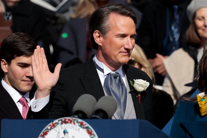 Youngkin is sworn in as Virginia's governor on the steps of the state Capitol in Richmond on Jan. 15. A former private equity executive, he is the state's first Republican governor since 2009.