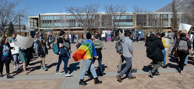 ブリガムヤング大学で行われたデモ活動（2020年3月4日）
