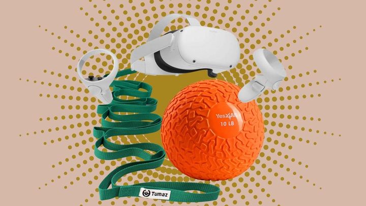 Make exercise more interactive and fun with the virtual reality Oculus, increase range of motion with a strap stretcher and strengthen muscles with this anti-slip medicine ball. 