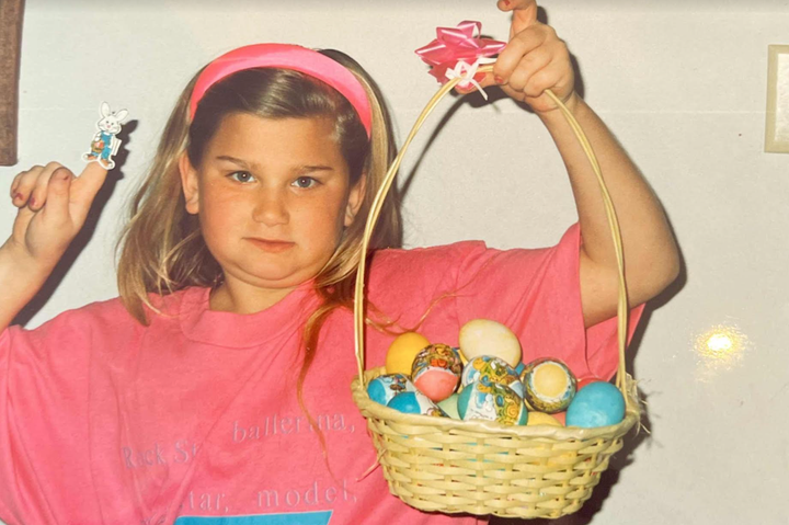 The author at age 11 in 1991 on Easter morning, trying hard not to seem like she hated herself and the world after saying a horrible thing and being cast out from her friend group.