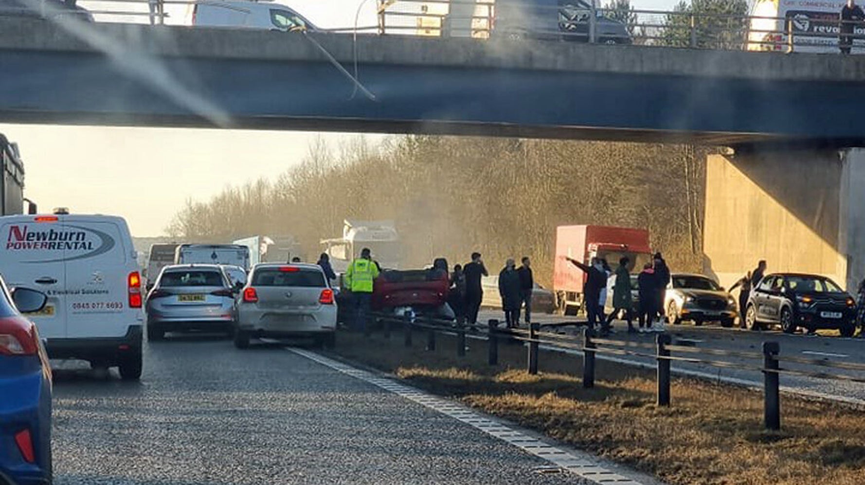 Car Falls From Bridge On To Busy Motorway - Vimarsana News