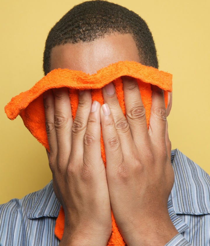 He might want to think twice about how he's rubbing his face with that towel.