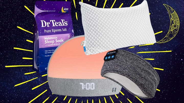 Feel sleepy with this melatonin bath soak, be lulled to sleep and woken up gently in the morning with this white noise alarm clock, fall asleep to your favorite sounds with these comfortable sleep headphones and rest your head on a cooling pillow. 