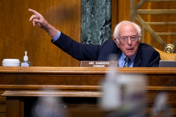 Chair Senator Bernie Sanders (I-VT) questions Acting Director of the Office of Management and Budget Shalanda Young during a Senate Budget Committee hearing on June 8, 2021 on Capitol Hill in Washington, DC. 