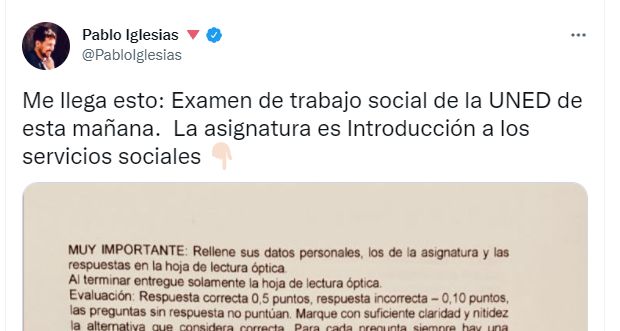 El tuit de Pablo Iglesias.