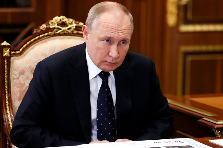 In this Jan. 18, 2022, photo, Russian President Vladimir Putin listens during a meeting in the Kremlin, in Moscow, Russia. (Mikhail Metzel, Sputnik, Kremlin Pool Photo via AP)