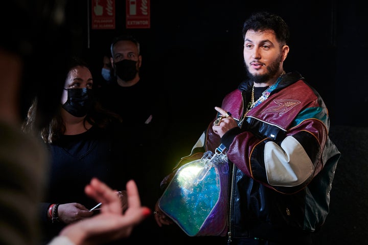 El cantante Omar Montes en el 'photocall' del concierto de Vodafone Yu en diciembre de 2021.