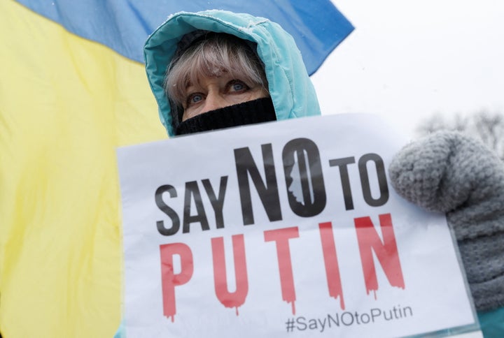 Una manifestante contra Putin, en el centro de Kiev, el pasado 9 de enero.