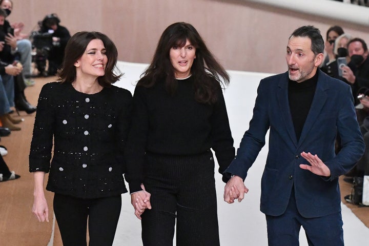 Charlotte Casiraghi, Virginie Viard and Xavier Veilhan walk the runway during the Chanel Haute Couture Spring/Summer 2022 show. 