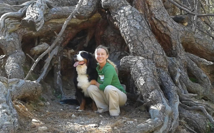 The author hiking with Mathilda.