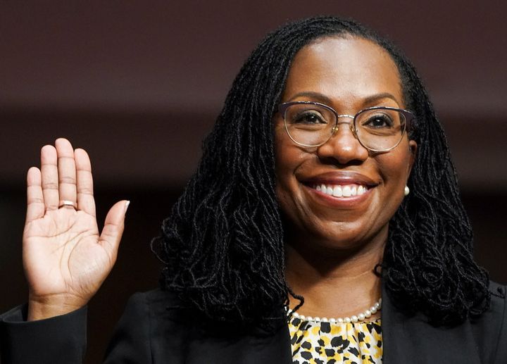 Ketanji Brown Jackson is sworn in to testify before a Senate Judiciary Committee hearing in April 2021, after being nominated to be a U.S. Circuit Judge for the District of Columbia Circuit.