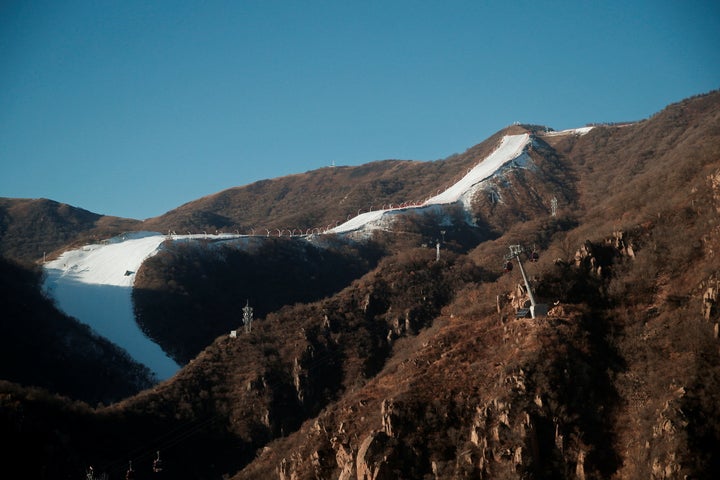 The National Alpine Skiing Centre had a snow-covered slope during an organized media tour of the 2022 Winter Olympics venues in December.