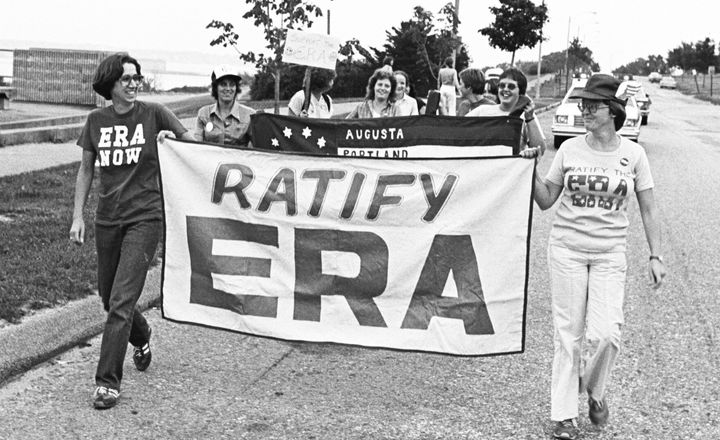 Supporters of the Equal Rights Amendment march in Portland, Maine, in August 1980.