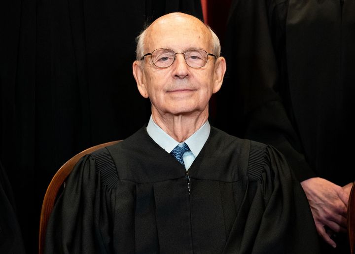 Associate Justice Stephen Breyer sits during a group photo of the Justices at the Supreme Court in Washington, DC on April 23, 2021. (Photo by ERIN SCHAFF/POOL/AFP via Getty Images)