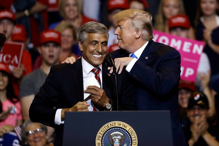 Then-President Donald Trump, right, campaigns for then-Rep. Lou Barletta (R-Pa.) during Barletta's failed 2018 Senate run. Barletta is now running for governor of Pennsylvania.