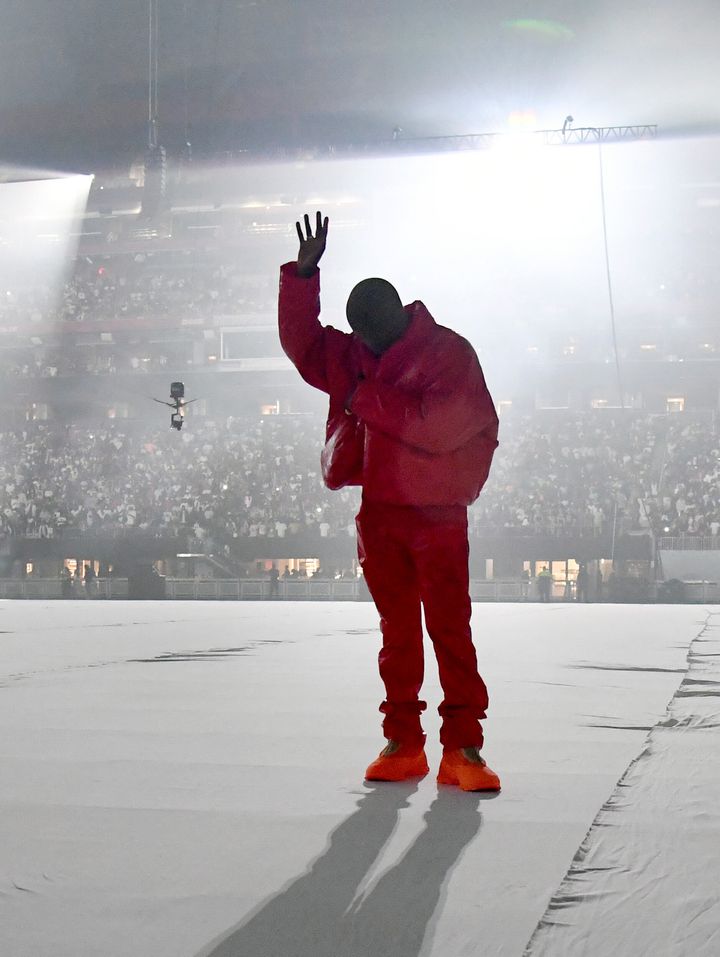 Kanye West at a "Donda" listening event at Mercedes-Benz Stadium on July 22, 2021 in Atlanta.