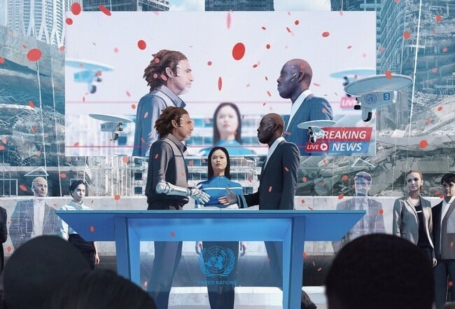 スペキュレイティブ・デザイン(後述)で描かれた、50年後の国連のイメージ