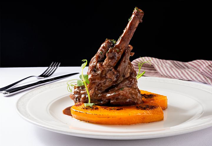 Osso Buco, braised veal shank with roasted pumpkin