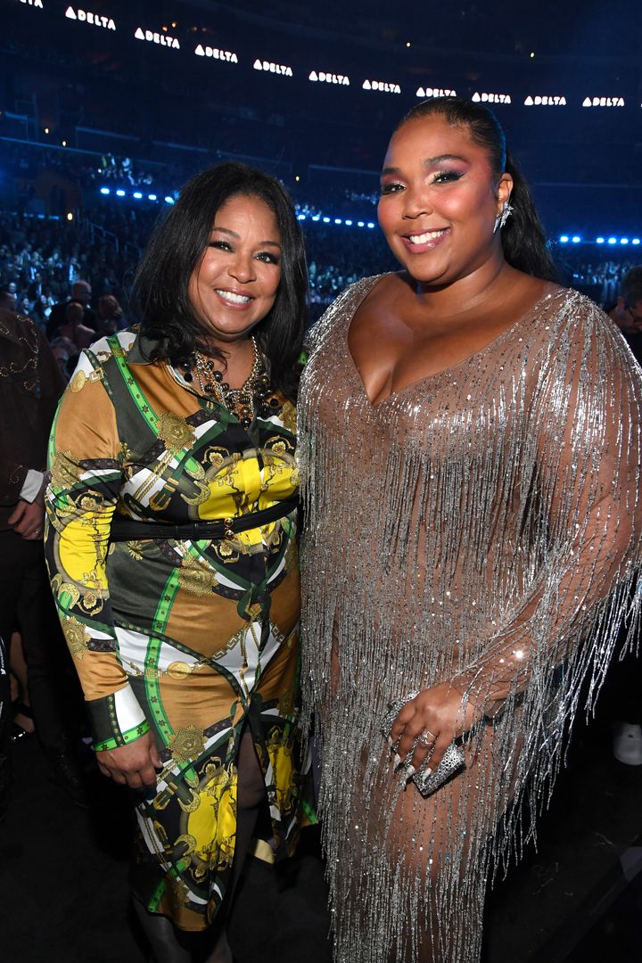 Lizzo and her mother Shari Johnson-Jefferson at the 62nd Annual GRAMMY Awards in Los Angeles, on Jan. 26, 2020.