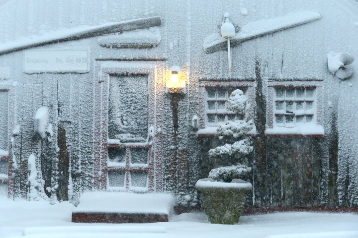 Hurricane-Force Nor'Easter Blasts Coast With Snow, Flooding The entrance to Jim's Clam Shack in Falmouth, Massachusetts.