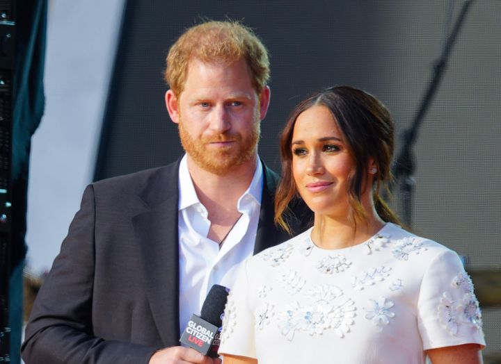 Prince Harry and Meghan Markle speak on stage at Global Citizen Live: New York.
