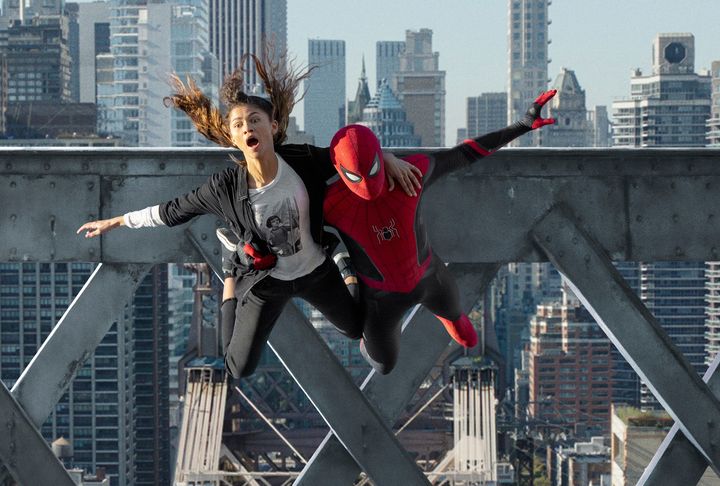 Zendaya and Tom Holland in "Spider-Man: No Way Home." (Sony Pictures via AP)