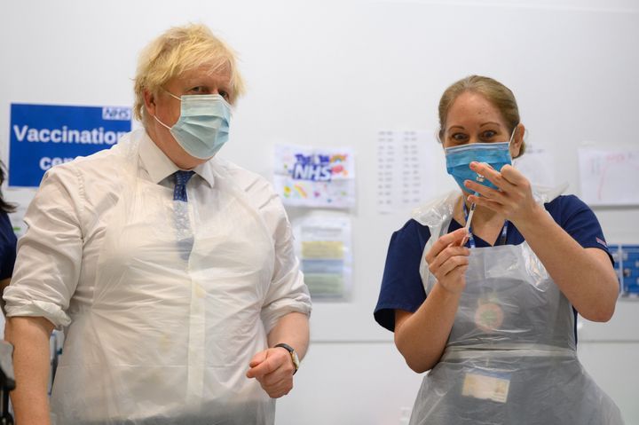 Boris Johnson, the prime minister, visiting a vaccine centre
