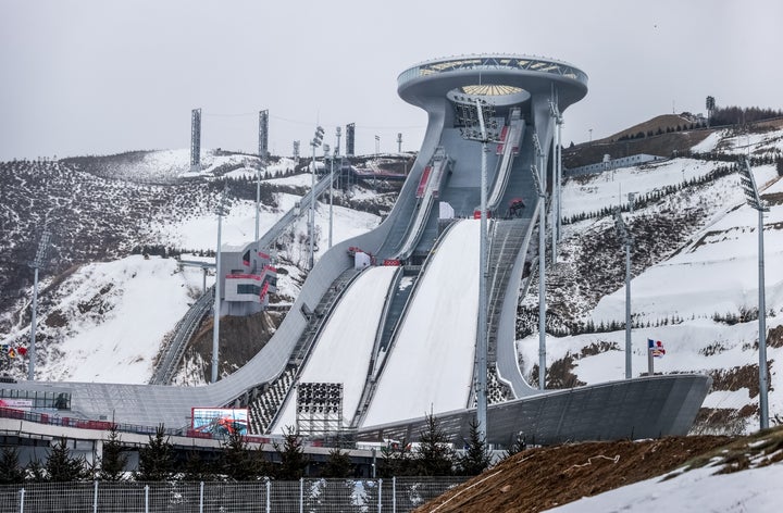 The ski jumping venue in Zhangjiakou on Jan. 30.