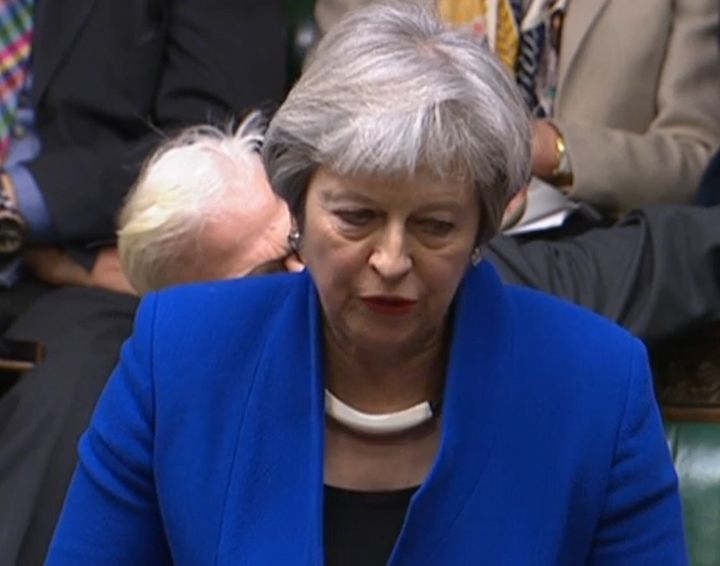 Former Prime Minister Theresa May responds to a statement by Prime Minister Boris Johnson to MPs in the House of Commons on the Sue Gray report. Picture date: Monday January 31, 2022.