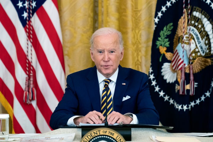 President Joe Biden speaks during a meeting with the National Governors Association in the East Room of the White House, Monday, Jan. 31, 2022, in Washington. (AP Photo/Alex Brandon)