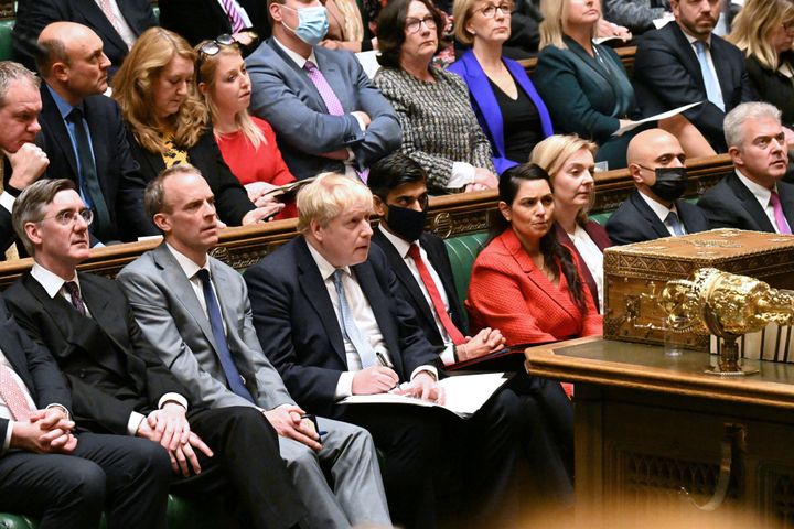 Liz Truss sits on the government frontbench as Boris Johnson takes questions from MPs on Monday.
