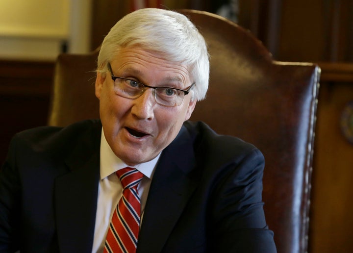 New Hampshire Senate President Chuck Morse speaks to a reporter in the executive council chambers at the Statehouse on Jan. 4, 2017.