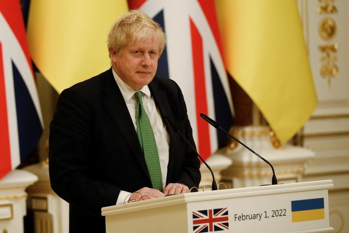 British Prime Minister Boris Johnson attends a joint news conference with Ukrainian President Volodymyr Zelenskiy in Kyiv, Ukraine February 1, 2022. REUTERS/Peter Nicholls/Pool