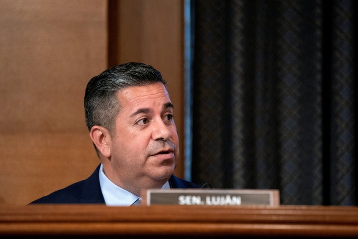 Senator Ben Ray Lujan (D-NM) speaks during a Senate Health, Education, Labor, and Pensions Committee hearing at the Dirksen Senate Office Building in Washington, D.C., U.S., July 20, 2021. Stefani Reynolds/Pool via REUTERS