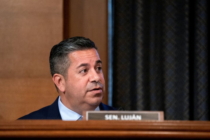 Senator Ben Ray Lujan (D-NM) speaks during a Senate Health, Education, Labor, and Pensions Committee hearing at the Dirksen Senate Office Building in Washington, D.C., U.S., July 20, 2021. Stefani Reynolds/Pool via REUTERS