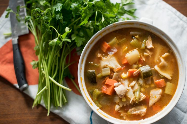 Soups packed with vegetables and bone broth can help ease nausea and boost key nutrients.