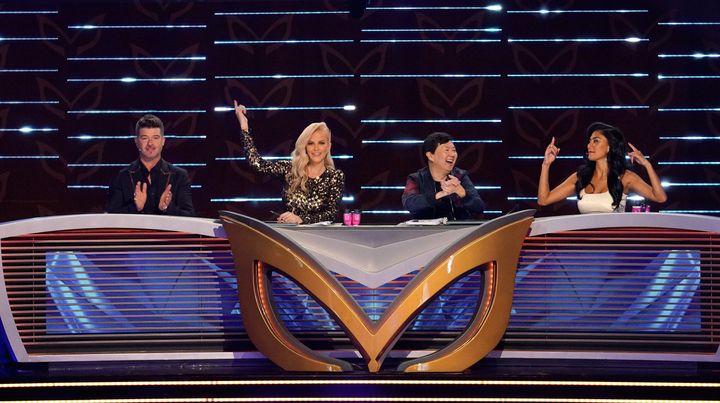 The Msked Singer panelists (L-R): Robin Thicke, Jenny McCarthy, Ken Jeong and Nicole Scherzinger. 
