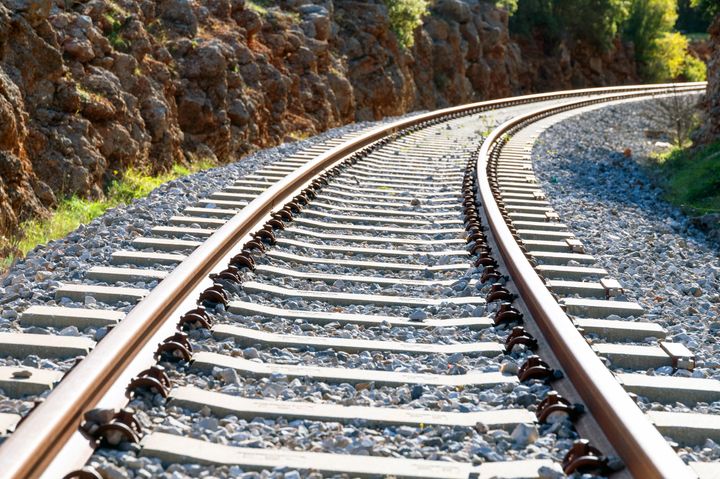 This is a photo of a narrow gauge railway track in the Peloponnese, Greece. This network has been abandoned since 2010.
