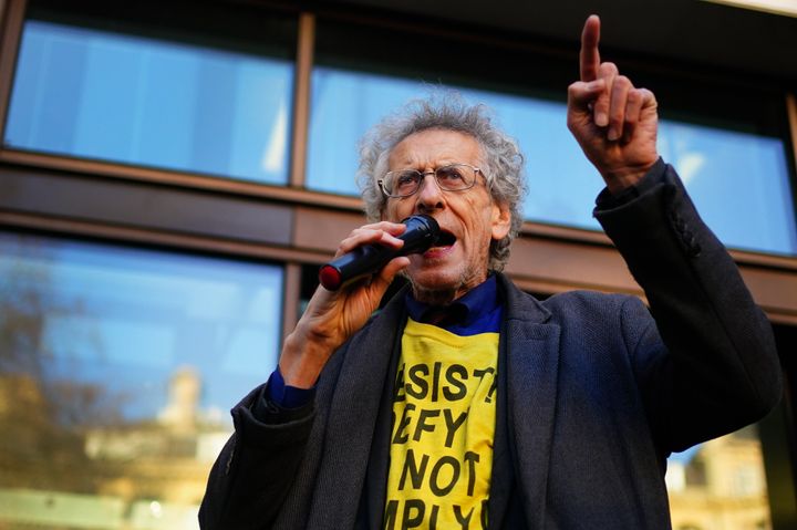 Piers Corbyn appeared in court after his anti-vaxxer protest in January, pictured above