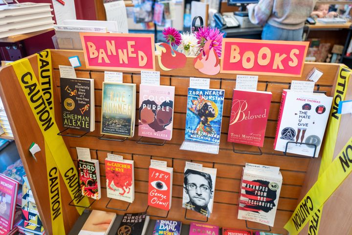 A display of banned and censored books at the independent bookstore Books Inc. in Alameda, California.