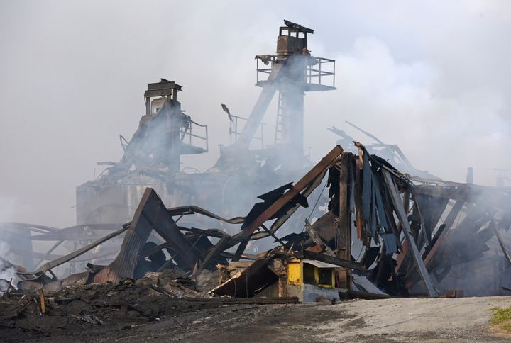 North Carolina's Winston Weaver Company fertilizer plant is seen smoldering on Wednesday. 