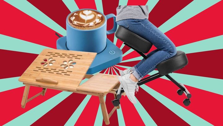 Keep morning beverages hot with a mug warmer, maintain a comfortable and supportive posture with an ergonomic kneeling chair and keep your computer cool with a bamboo laptop tray.