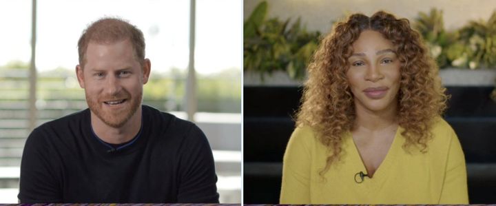 Prince Harry and Serena Williams pictured on their virtual BetterUp panel together.