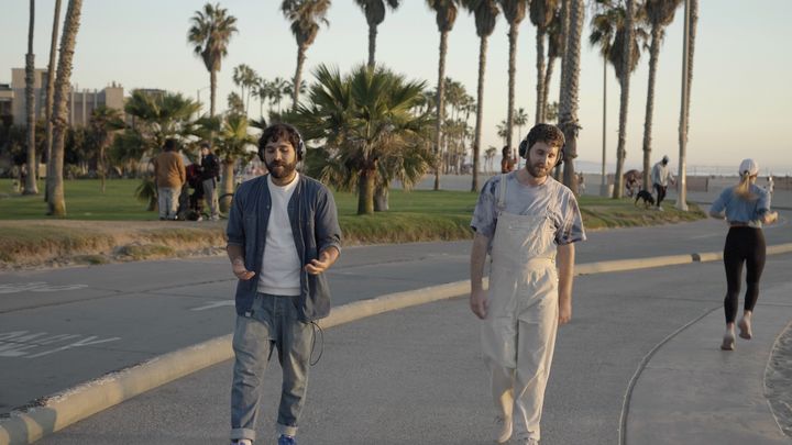 Ben Abraham (left) and Ben Platt on the set of "I Am Here" in Los Angeles. 