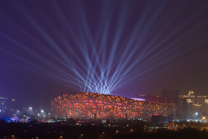 Officials ran through the planned light show during a rehearsal for the opening ceremony of the 2022 Winter Olympics.